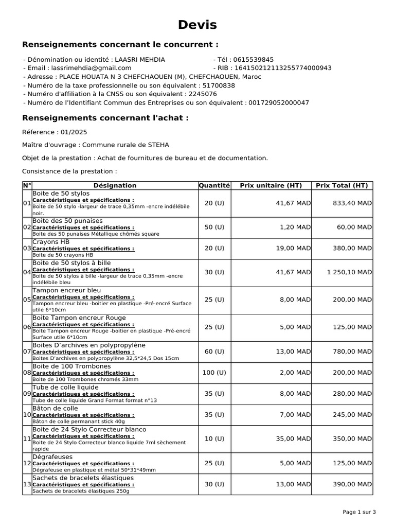 Devis - 2025-05-12T101042.751 | PDF | Outils portables | Papeterie
