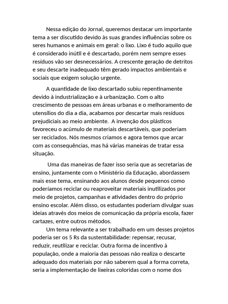Lixo - Redação Da Prova | PDF | Desperdício | Reciclagem