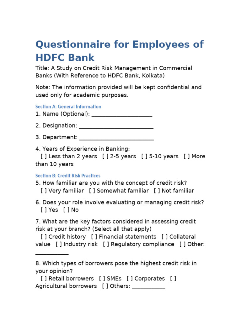 HDFC Bank Credit Risk Management Survey | PDF | Credit Risk | Credit