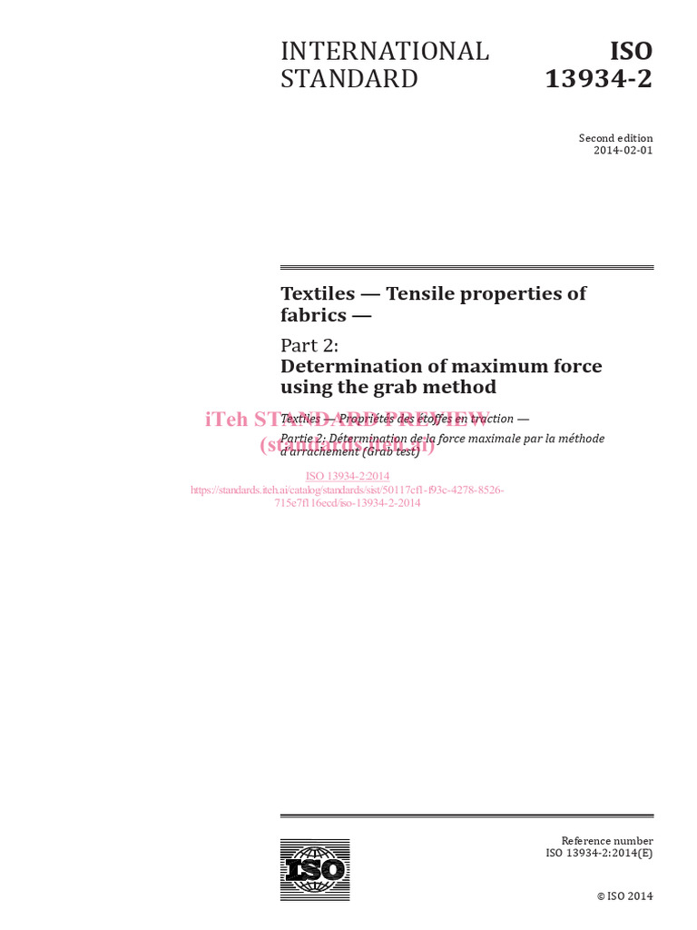ISO 13934-2: Grab Test for Fabrics | PDF | International Organization ...