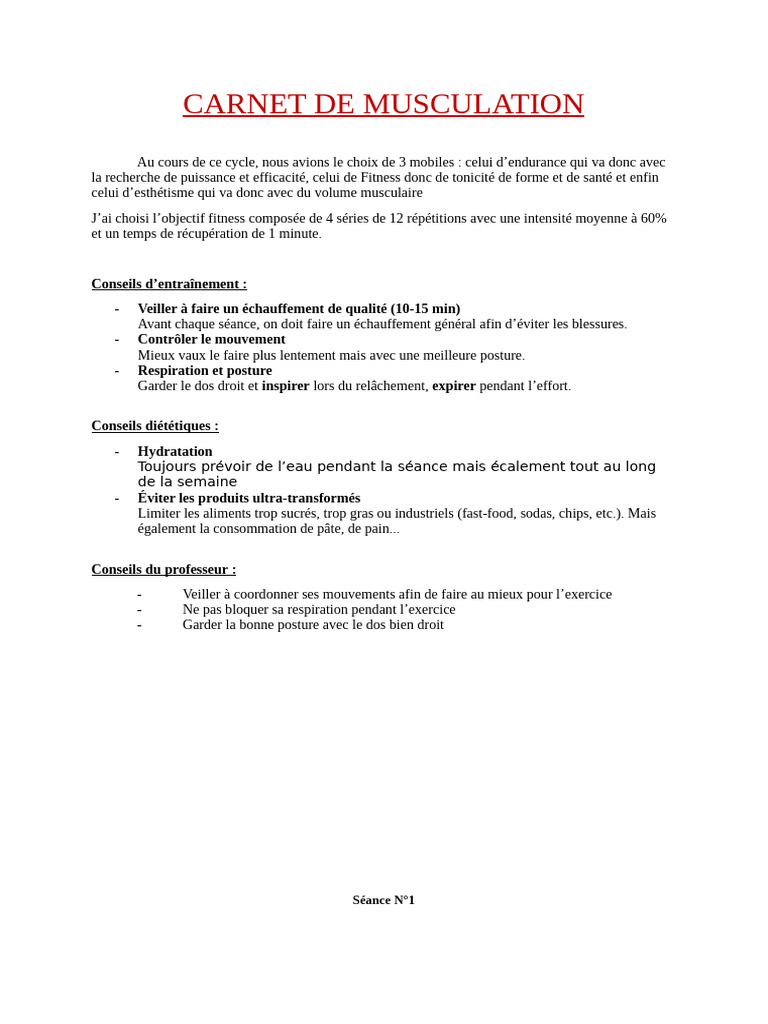 Carnet de Muscu Bac | PDF | Musculation | Membres (anatomie)