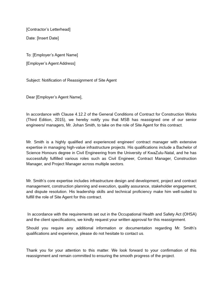 Notification of Site Agent Reassignment | PDF