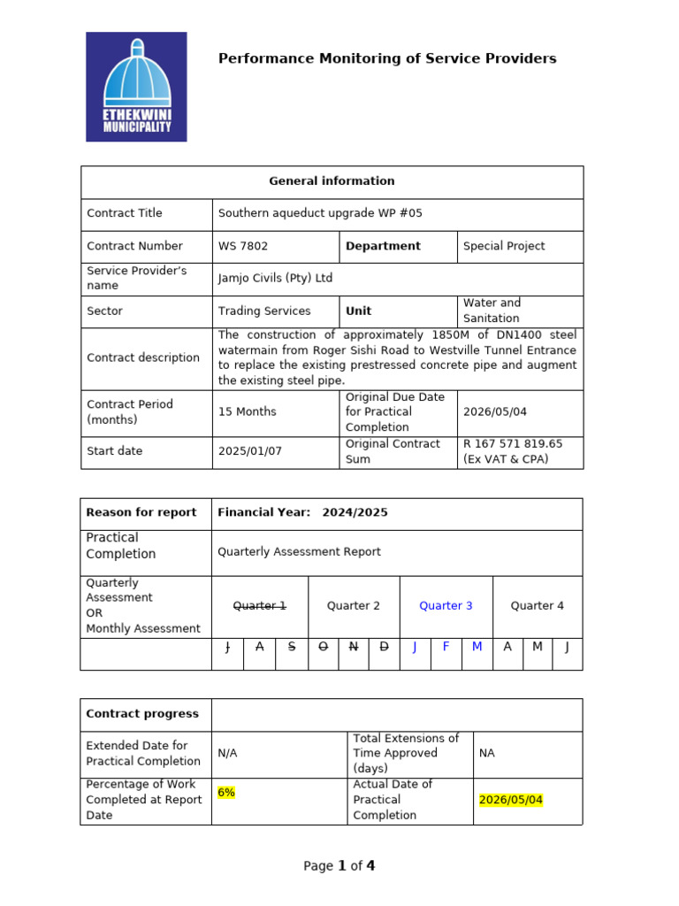 Jamjo Civils Performance Report | PDF
