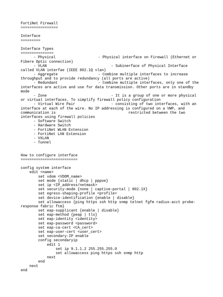 FortiNet Firewall Interface Configuration | PDF | Ip Address | Computing