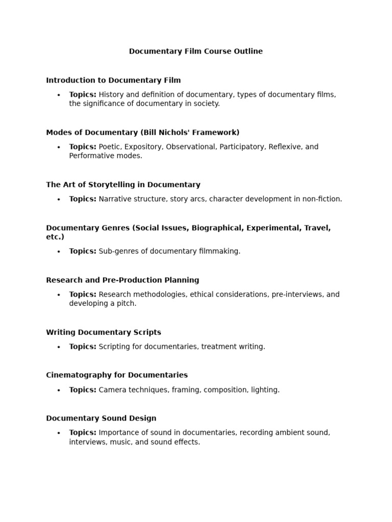 Documentary Film Course Outline | PDF