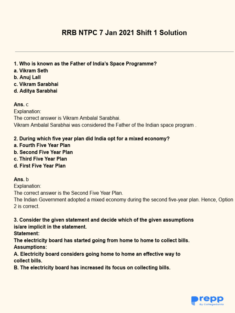 RRB NTPC Exam Paper Solutions | PDF