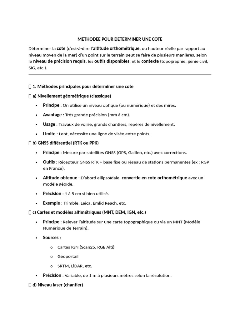 Méthodes pour Déterminer une Cote | PDF | Altitude | Topographie