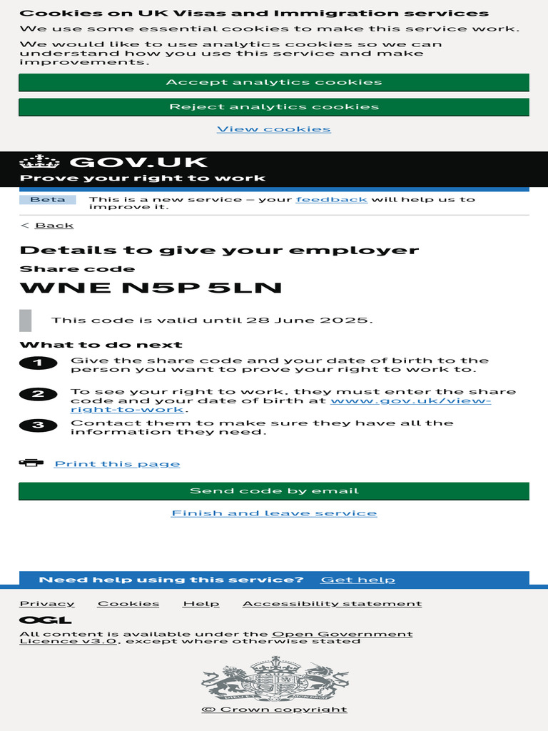 Right to Work Share Code Instructions | PDF