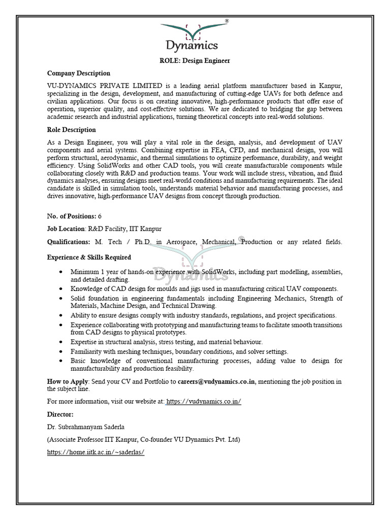 Design Engineer Job at VU Dynamics | PDF | Mechanical Engineering ...