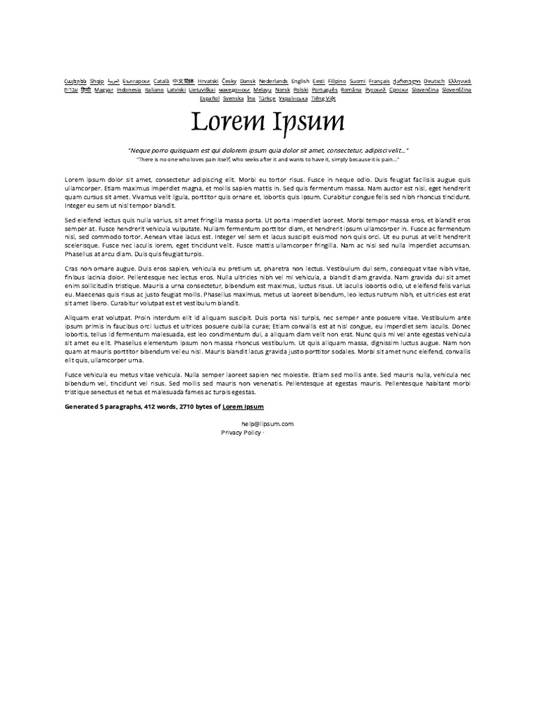 Generated 5 Paragraphs, 412 Words, 2710 Bytes of Lorem Ipsum | PDF