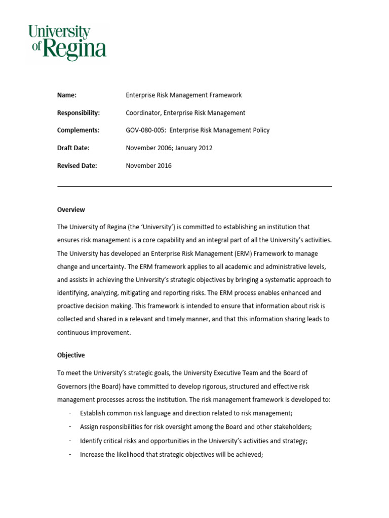 University Risk Management Framework | PDF | Risk Management | Risk