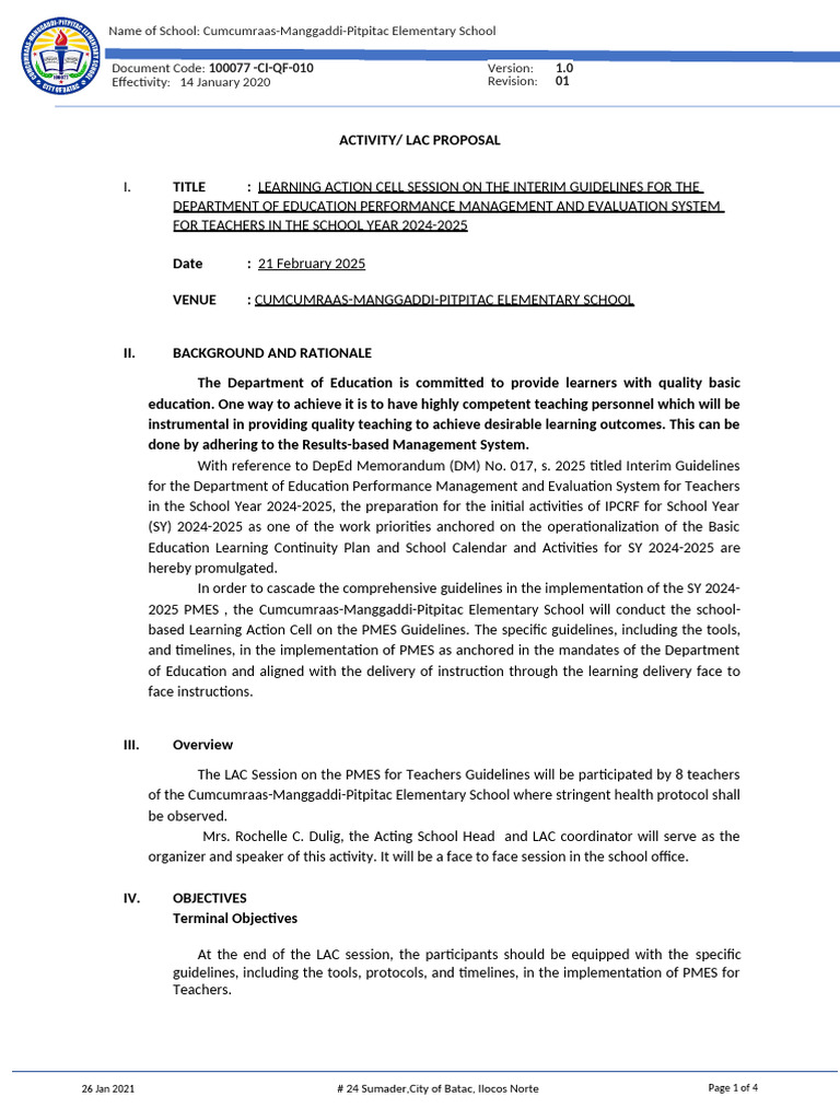 LAC Session on PMES Guidelines for Teachers | PDF | Cognition | Learning