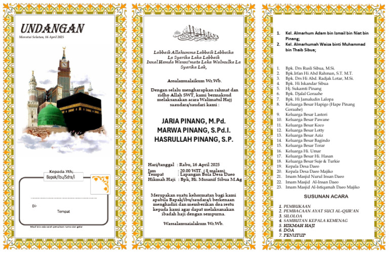 Undangan Walimatul Hajj Jaria Pinang | PDF