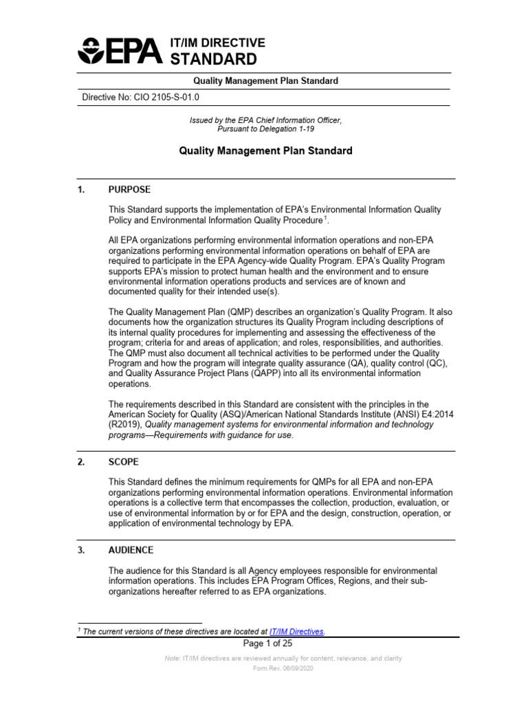 EPA Quality Management Plan Standard | PDF | Verification And ...