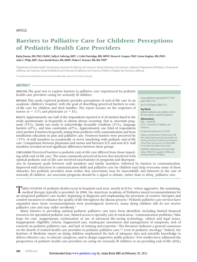 Barriers in Pediatric Palliative Care | PDF | Palliative Care | End Of ...
