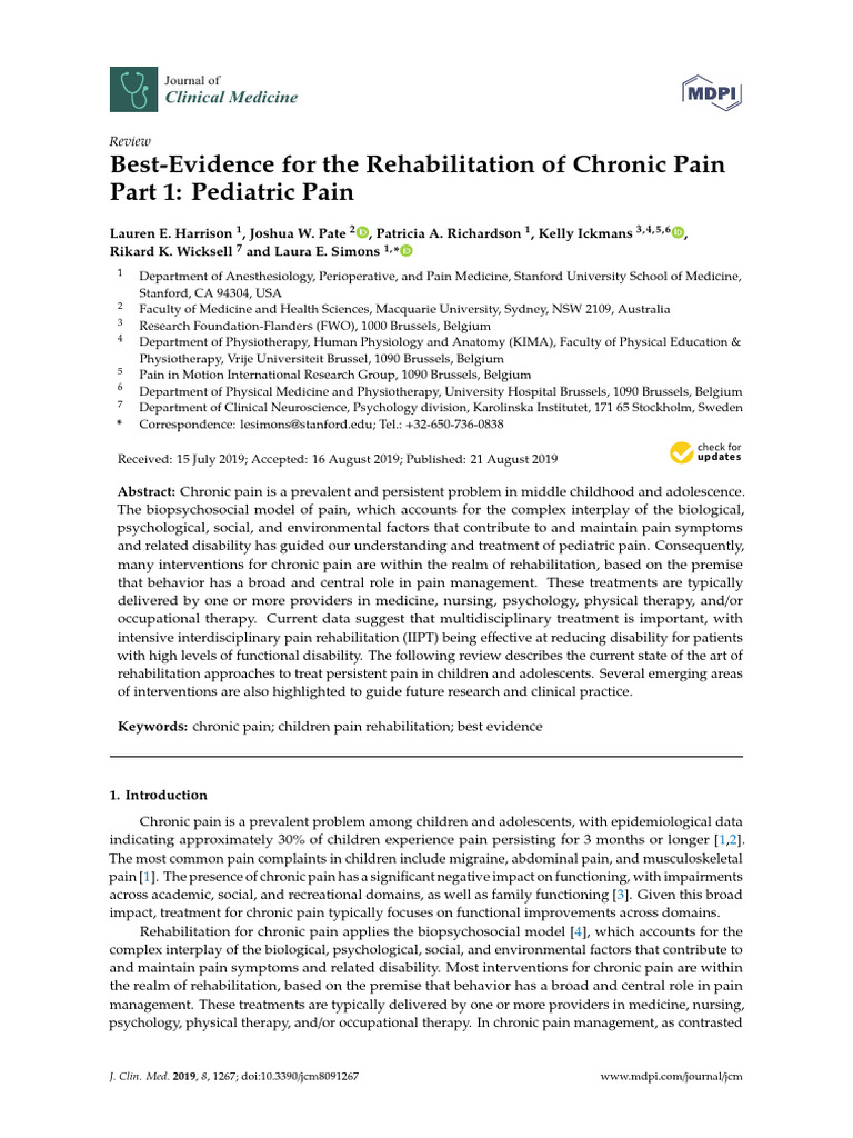 Pediatric Chronic Pain Rehabilitation Guide | PDF | Physical Therapy ...