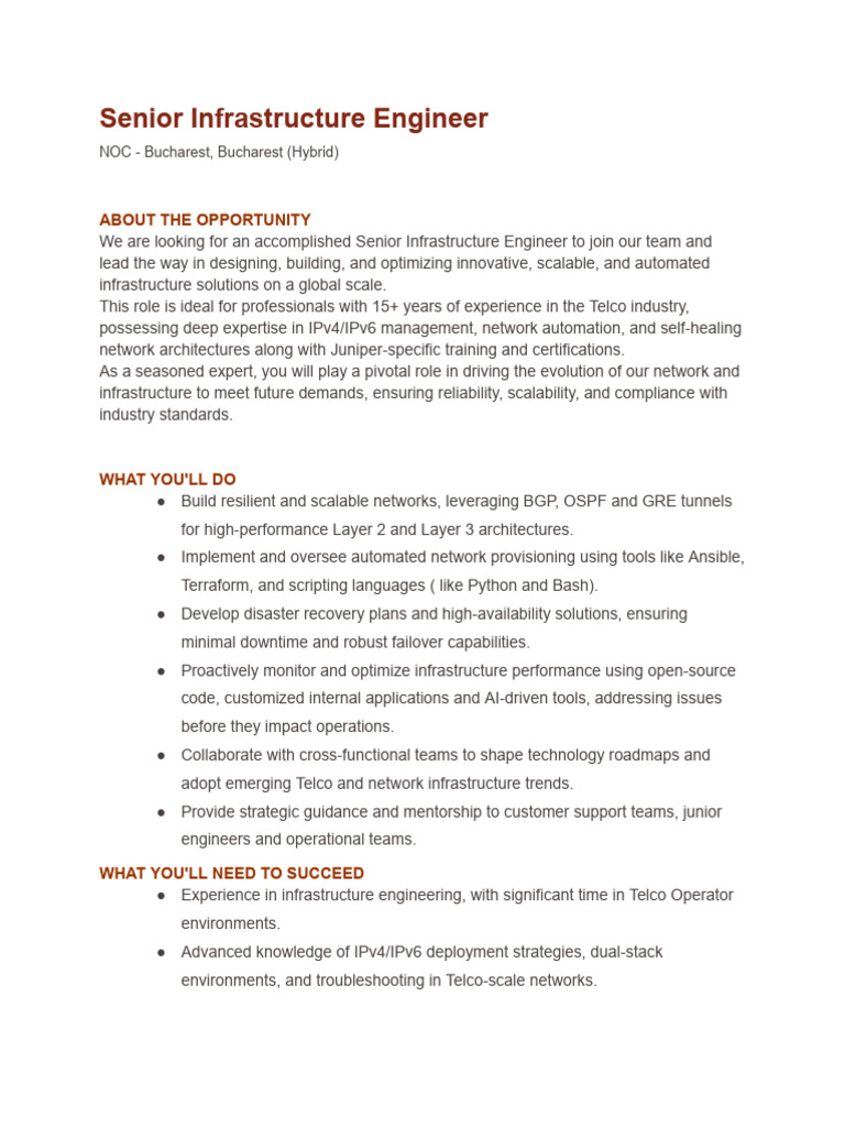 Senior Infrastructure Engineer Role | PDF | I Pv6 | Juniper Networks