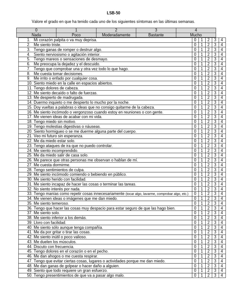 Evaluación de síntomas emocionales LSB-50 | PDF