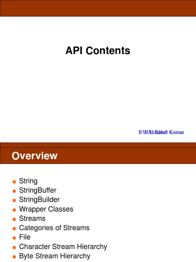 A Comprehensive Guide to Java API Contents Including Strings, Streams