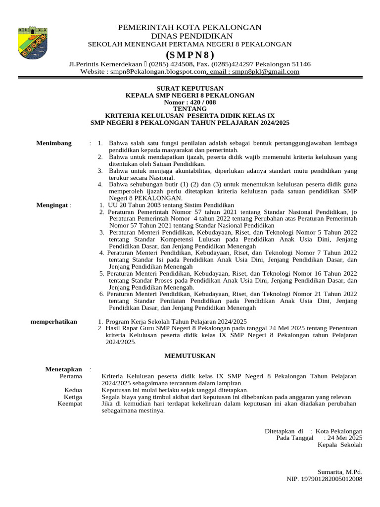 Kriteria Kelulusan SMP 2025 Pekalongan | PDF