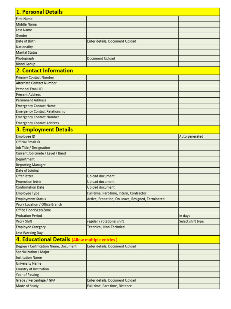 Comprehensive Employee Information Form | PDF | Identity Document ...