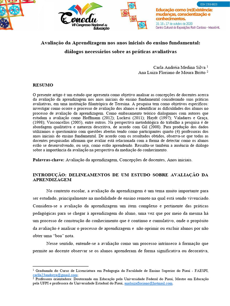 Avaliação Da Aprendizagem Nos Anos Iniciais Do Ensino Fundamental | PDF ...