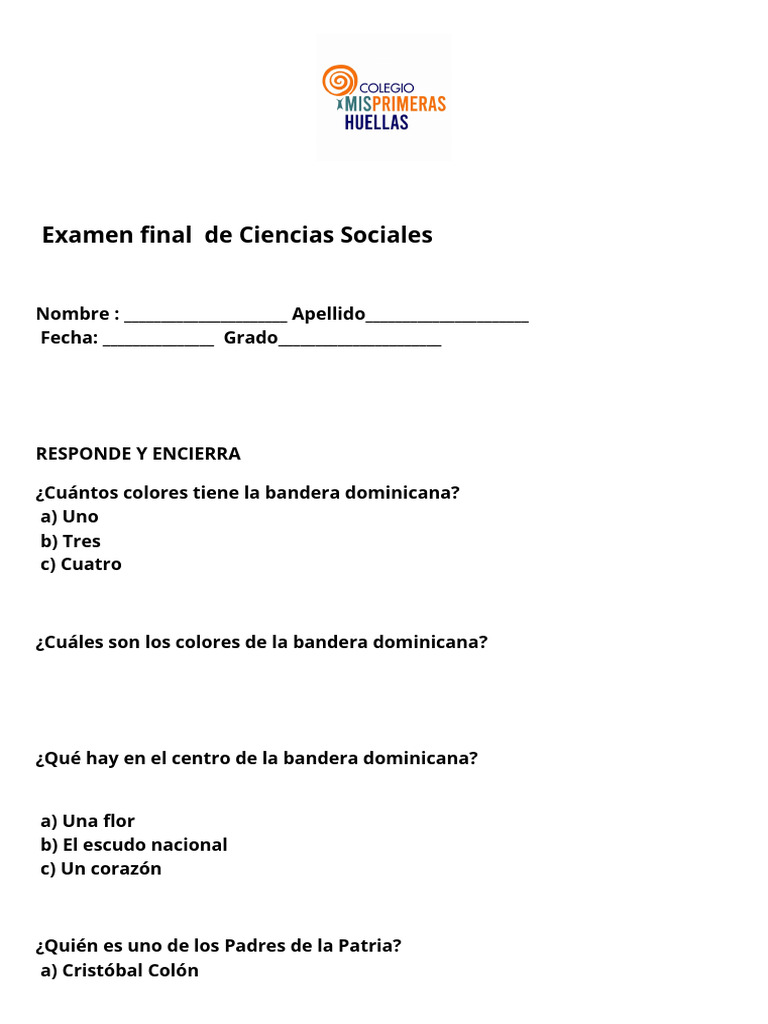 Examen Final de Ciencias Sociales 2° Grado | PDF