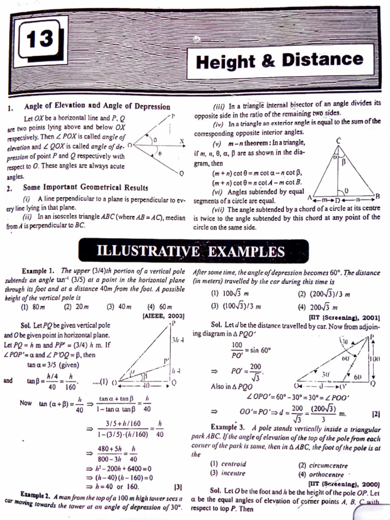 Height and Distance: Elevation Angles | PDF | Perpendicular | Circle