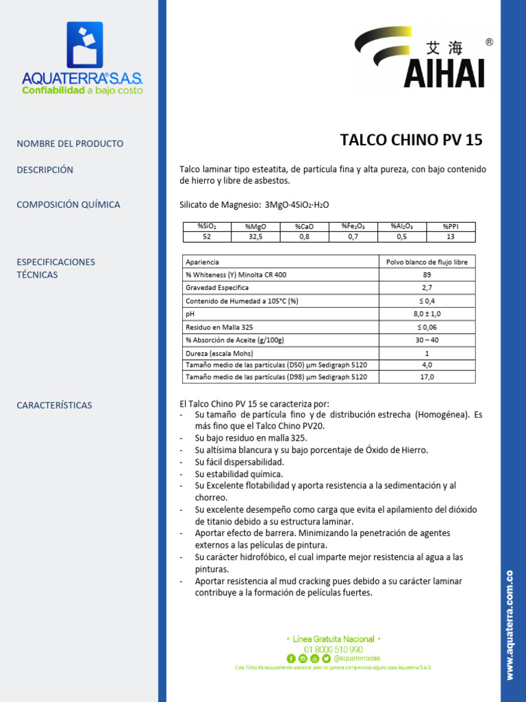 Talco Chino PV 15: Características y Usos | PDF | Materiales | Ciencias ...