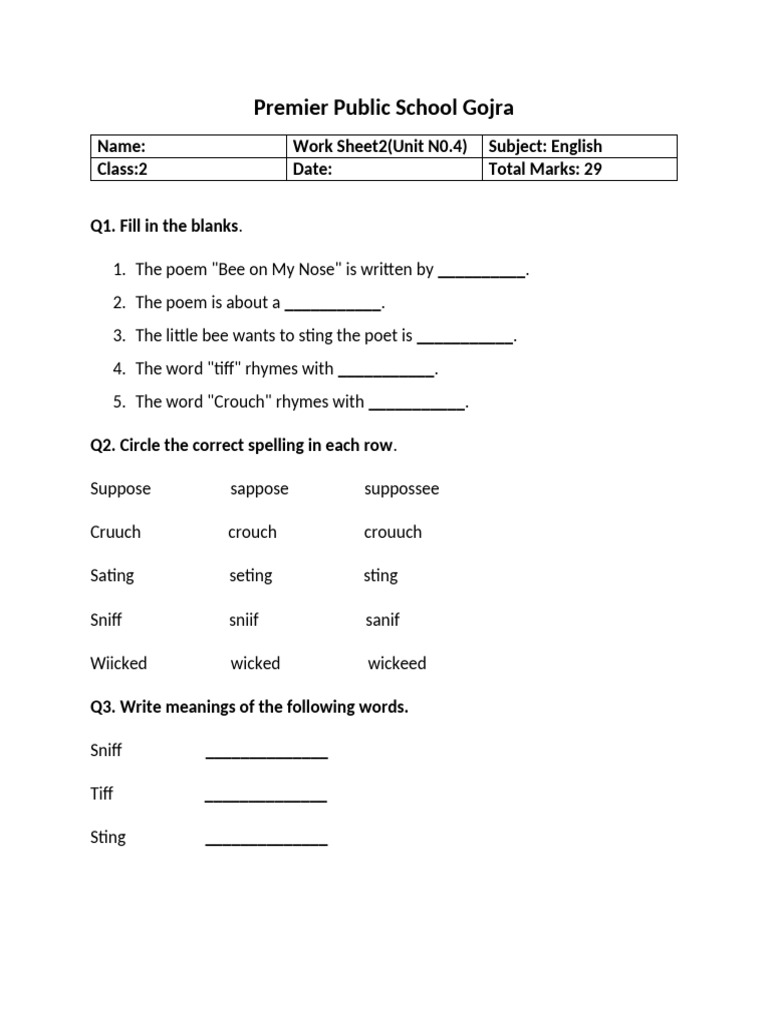 Boy Sniffing in English Worksheet | PDF