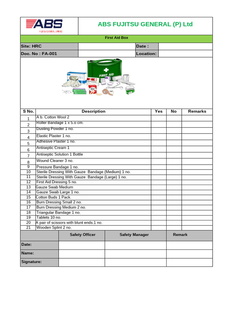 First Aid Box Inventory Checklist | PDF