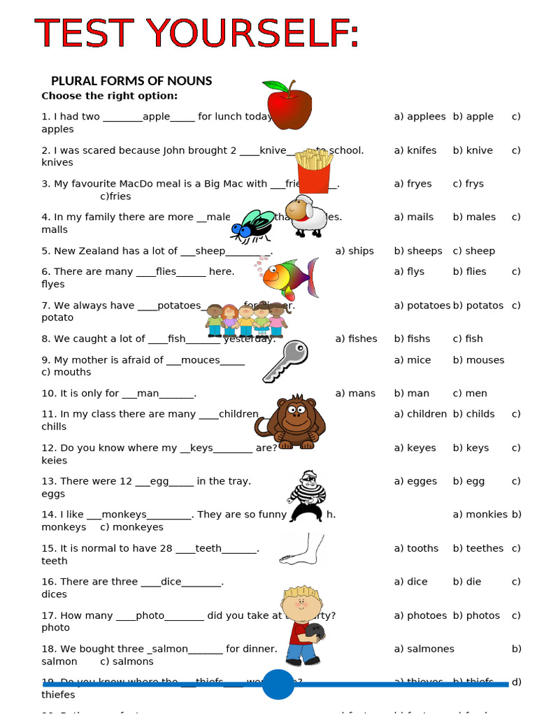 Test Yourself Nouns Plural Fun Activities Games Grammar Drills Tests ...