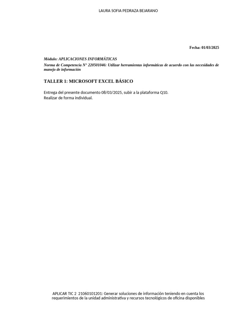 Taller de Microsoft Excel Básico | PDF | Microsoft Excel | Hoja de cálculo