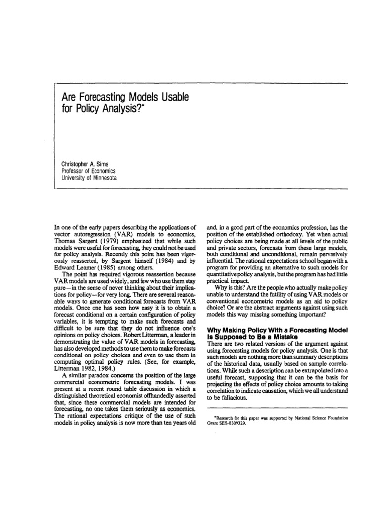 Are Forecasting Models Usable For Policy Analysis | PDF