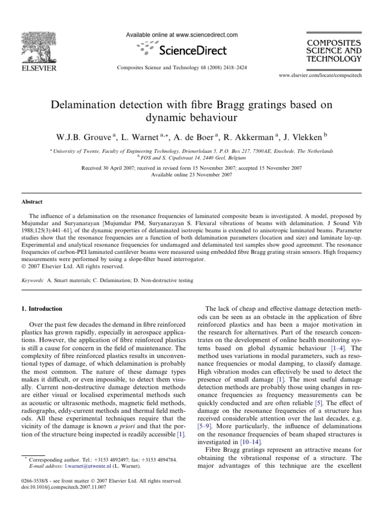 Delamination Detection in Composite Beams | PDF | Optical Fiber ...