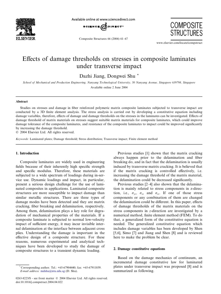 Damage Thresholds in Composite Laminates | PDF | Elasticity (Physics ...