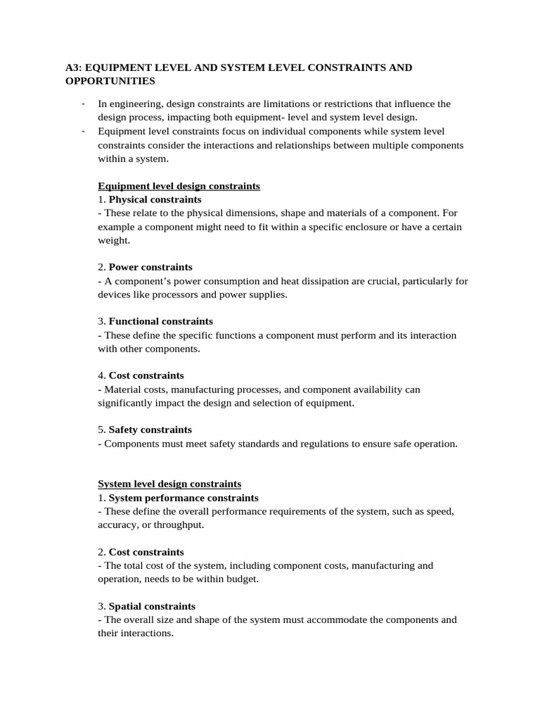 Design Constraints and Opportunities in Engineering | PDF | Reliability ...