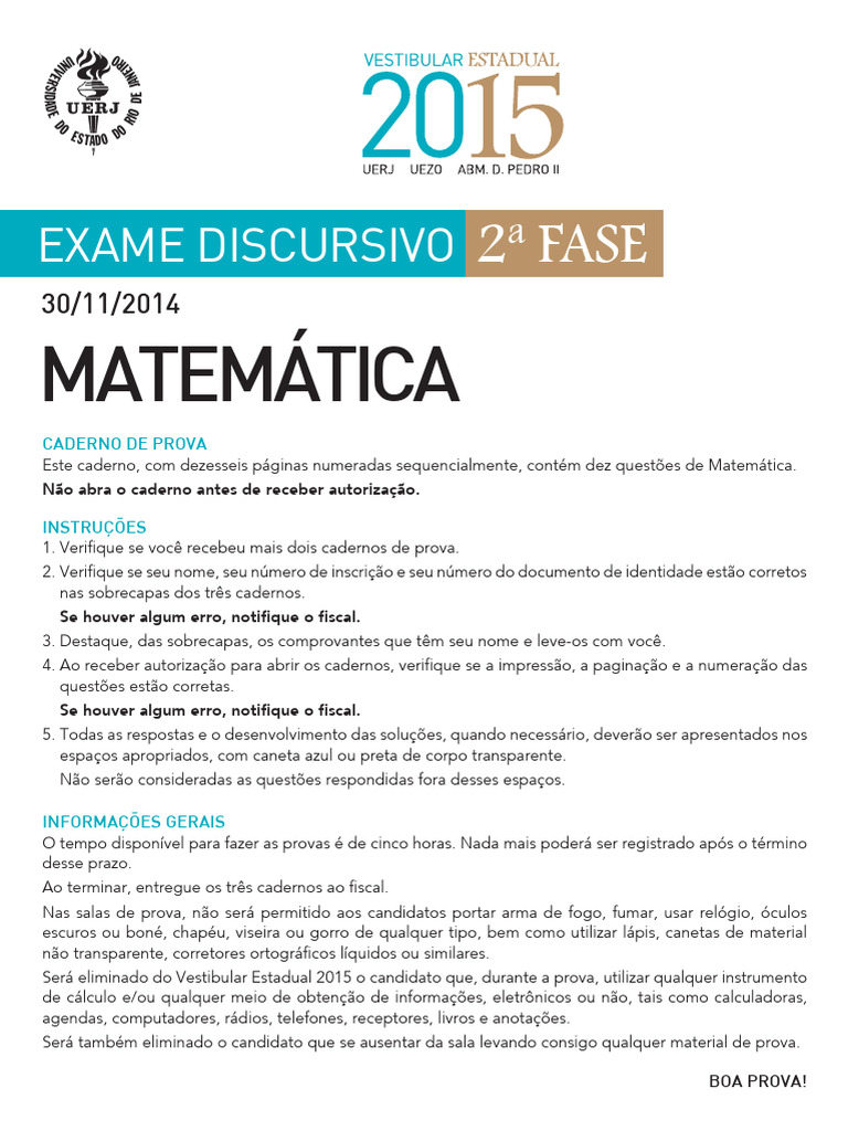 UERJ EXAME DISCURSIVO - MATEMÁTICA - 2015 A 2024 | PDF | Linha ...
