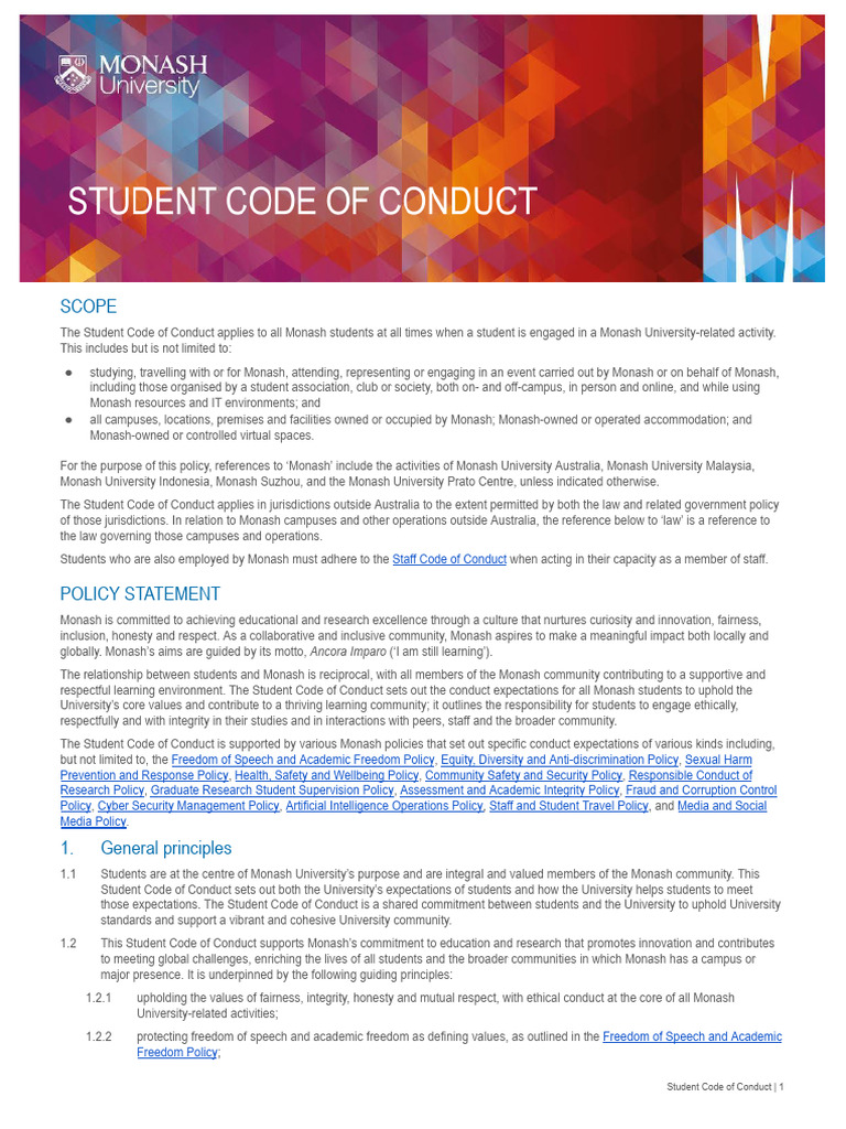Monash Student Code of Conduct Overview | PDF | Discrimination ...