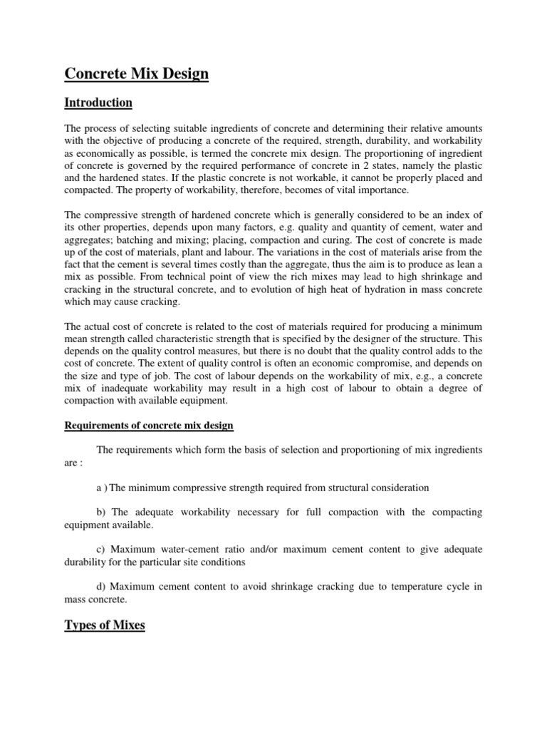 Concrete Mix Design Fundamentals | PDF | Concrete | Structural Engineering