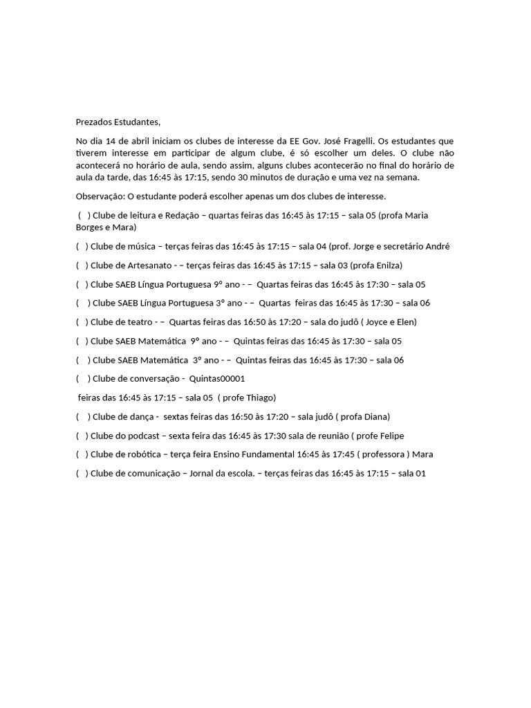 Planilha Forms Clube de Interesse12 | PDF