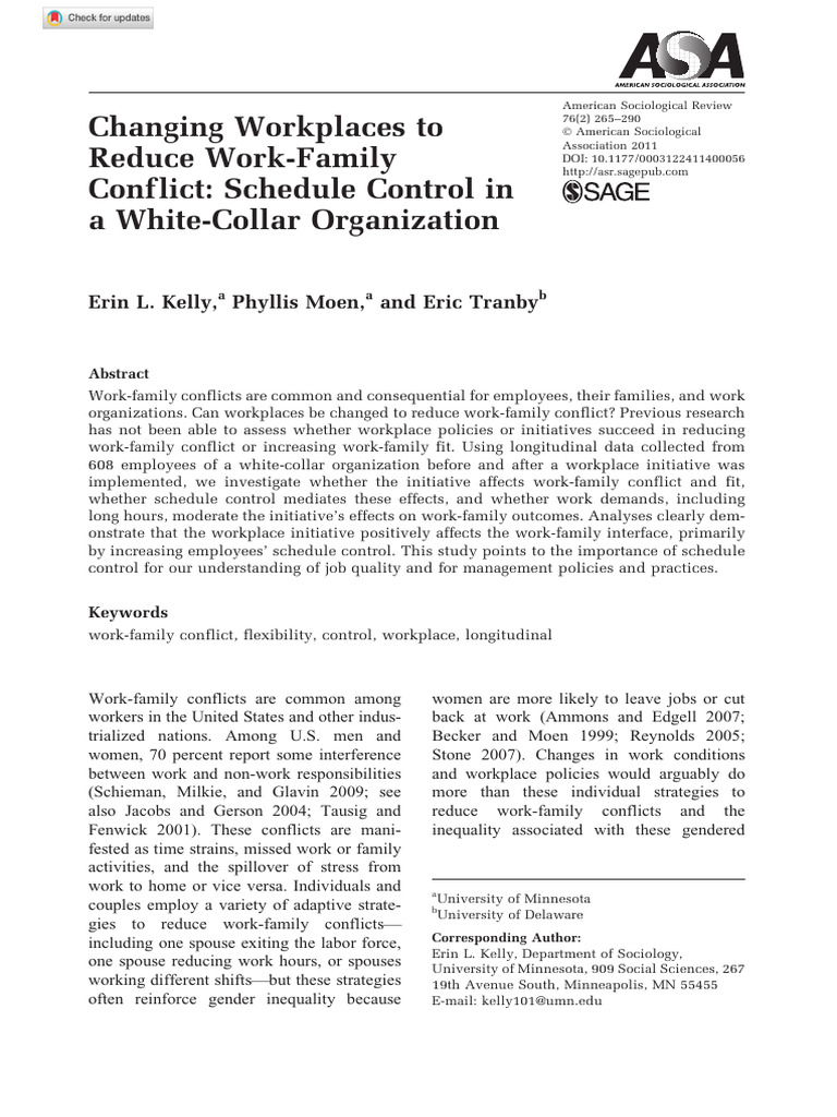Kelly Et Al 2011 Changing Workplaces To Reduce Work Family Conflict ...