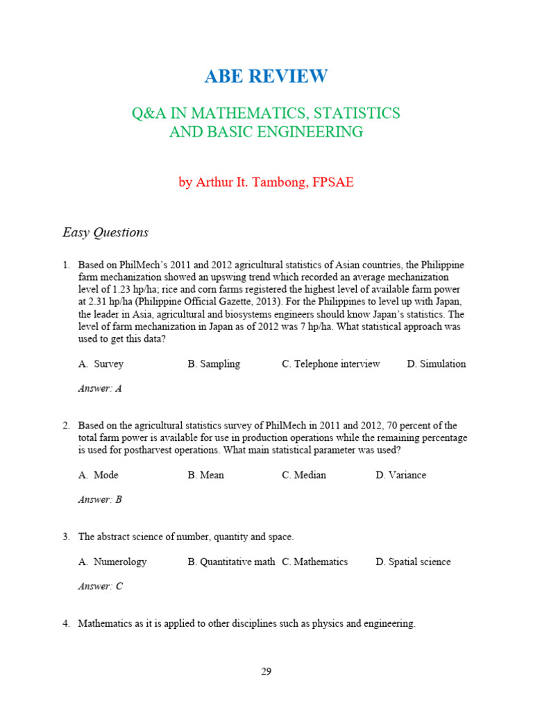 QA in Mathematics Statistics and Basic Engineering Part A by Engr ...
