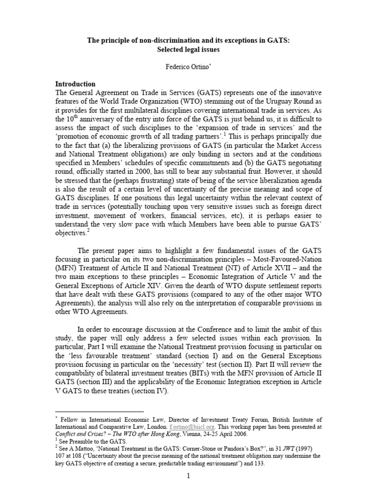 Non Discrimation Principle | PDF | General Agreement On Trade In ...