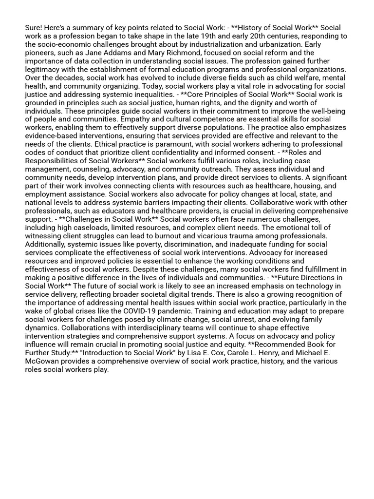 Overview of Social Work Principles and Roles | PDF | Social Work ...