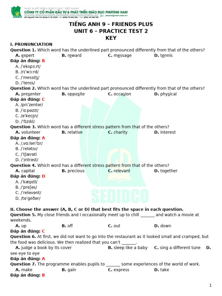 TA 9 Friends Plus Unit 6 Practice Test 2 (Revised) | PDF | Optimism ...