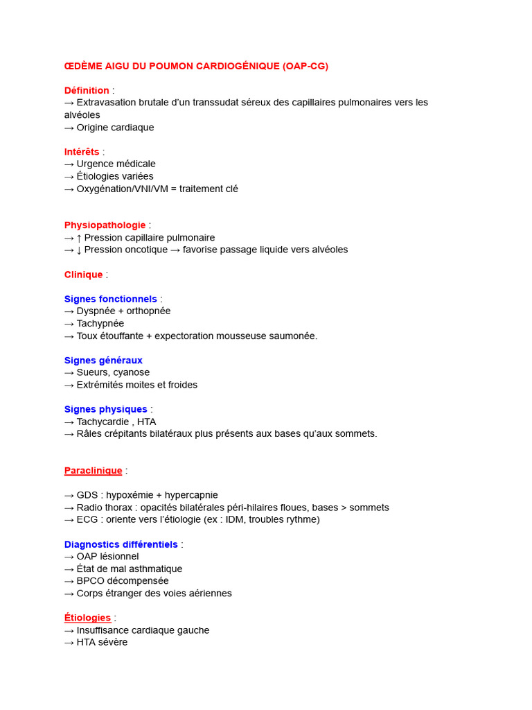 Urgence : Œdème Aigu du Poumon Cardio | PDF | Pneumologie | Spécialités ...