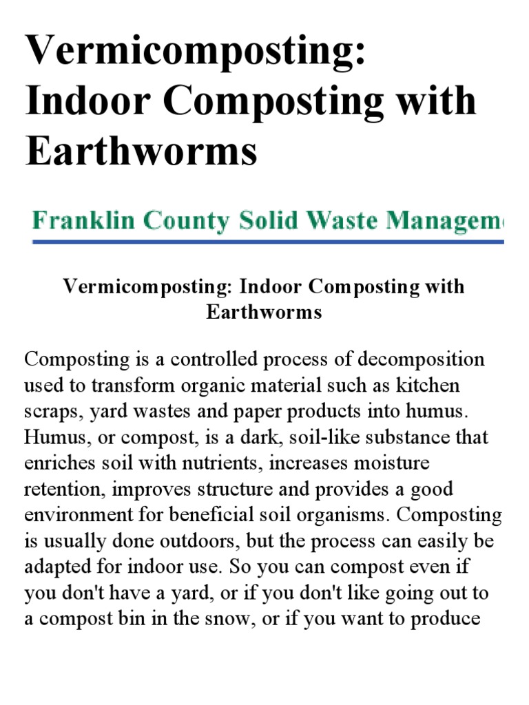 Indoor Vermicomposting Guide | PDF | Compost | Organic Matter