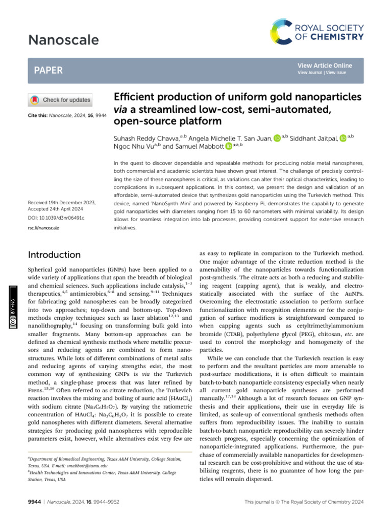 Streamlined Gold Nanoparticle Production | PDF | Nanoparticle | Organic ...