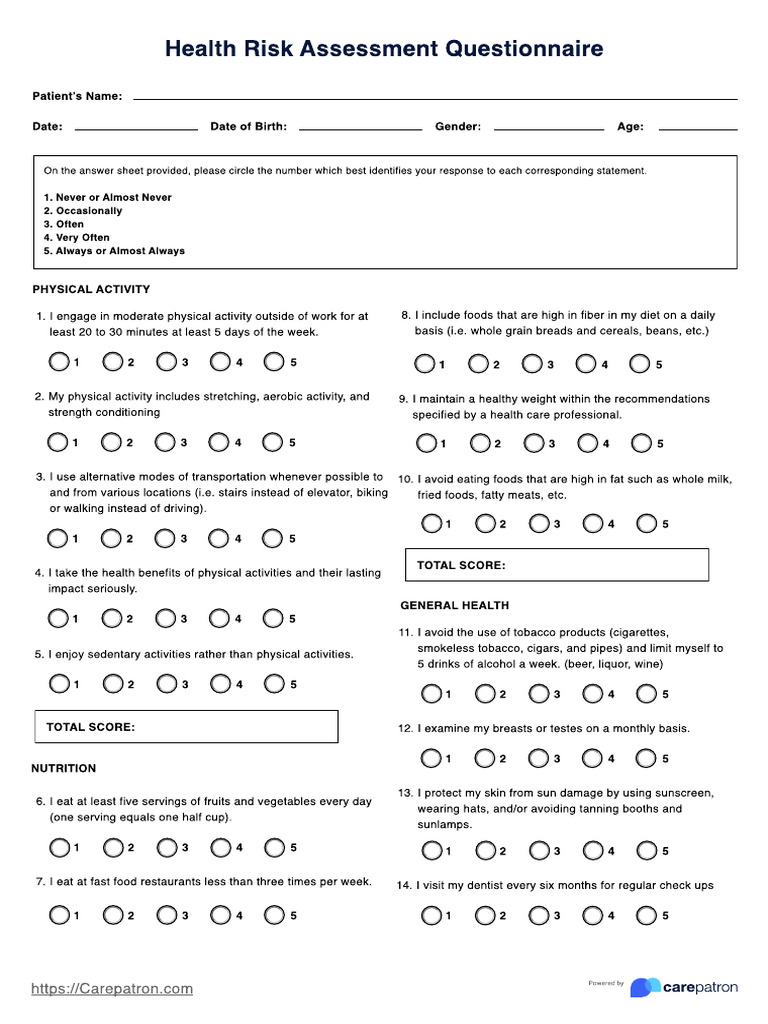 Health Risk Assessment Questionnaire | PDF | Psychology